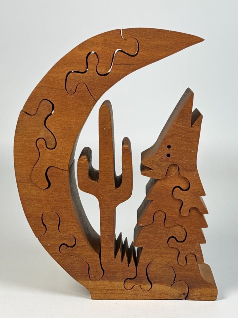 Handmade Wooden 3D Scroll Puzzle Art Figure Coyote Southwestern Theme 7 Pieces